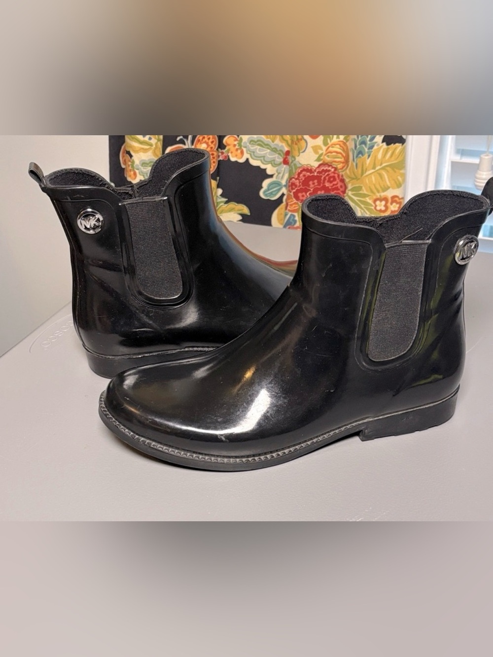 Michael Kors Boots Womens Casual Pull On Chelsea Rain Boots Black Rubber Size 10